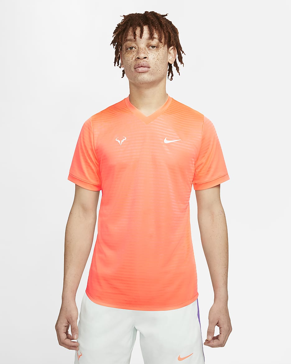 Rafa Challenger Men's Short-Sleeve Tennis Top - Bright Mango/Barely Green
