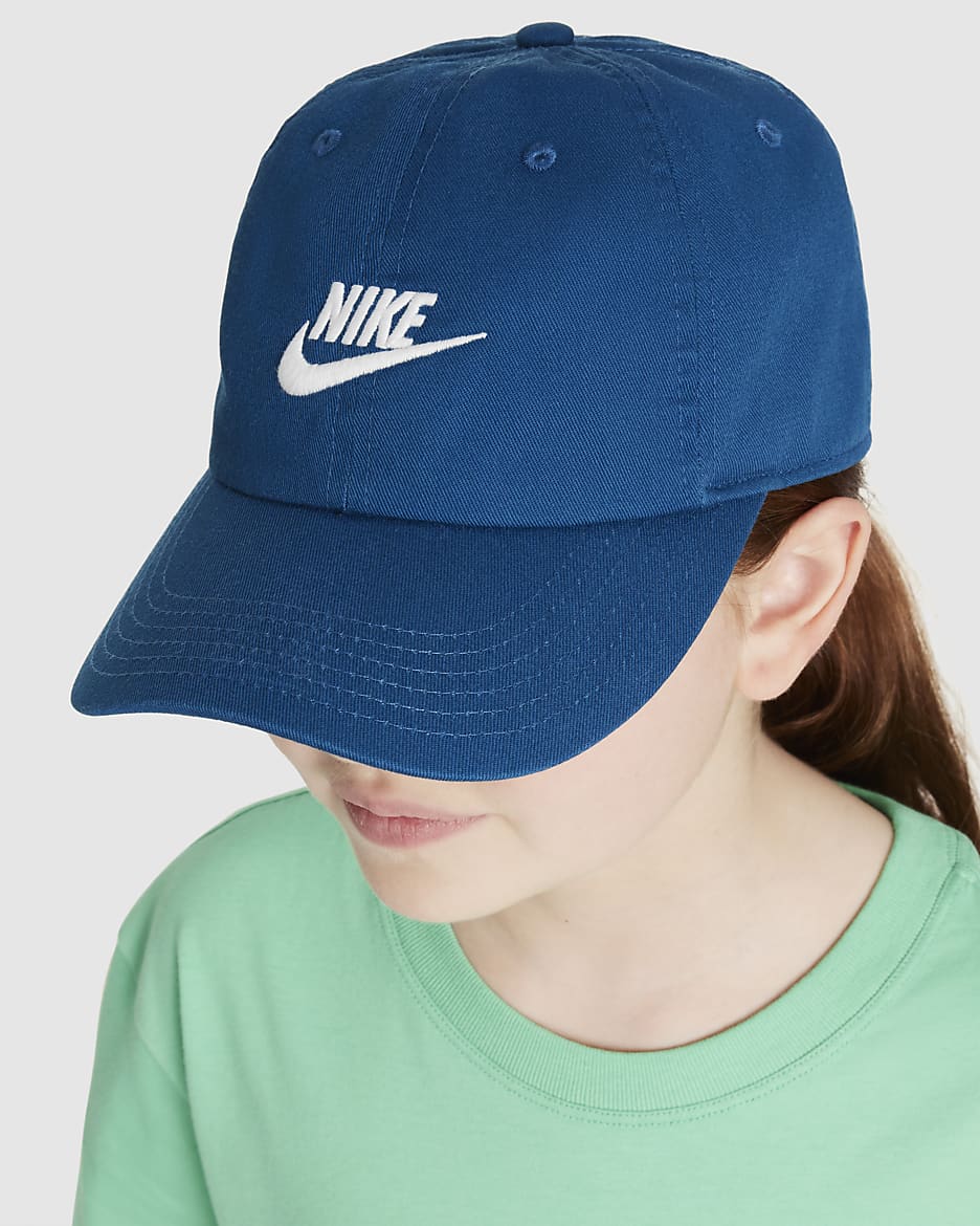 Gorra desestructurada Futura Wash para niños Nike Club - Azul cancha/Blanco