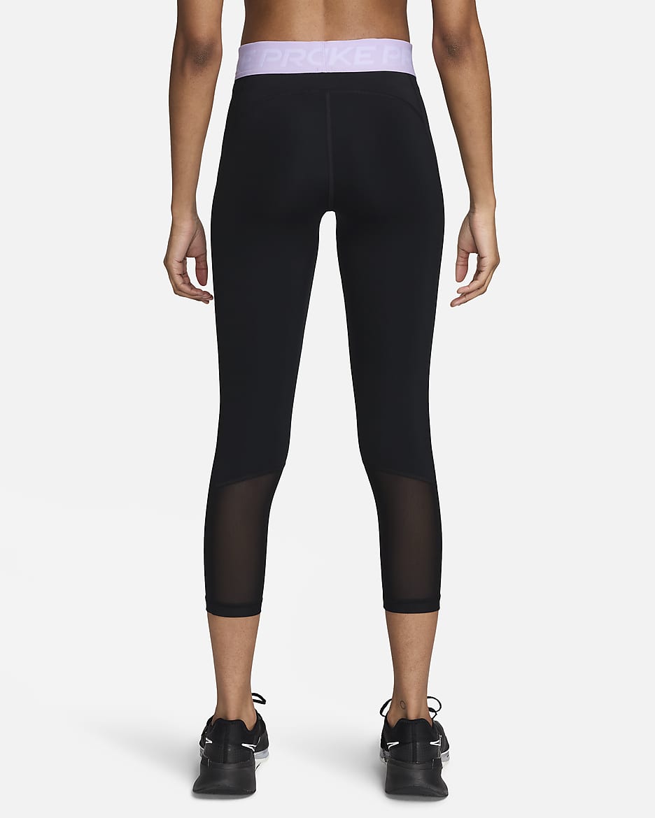 Nike Pro Women's Mid-Rise Crop Mesh-Panel Leggings - Black/Lilac Bloom/White