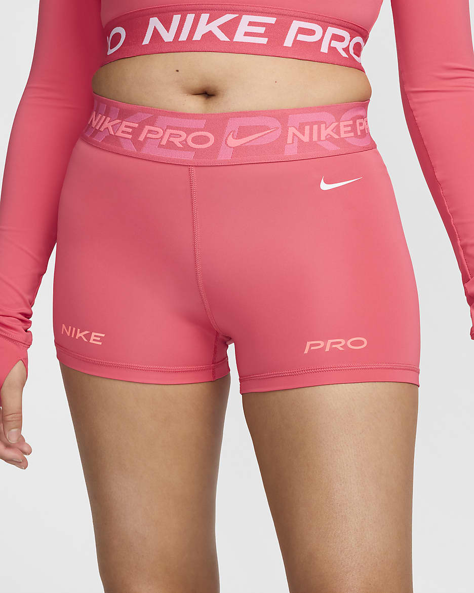 Shorts de ciclismo con gráfico de tiro medio de 8 cm para mujer Nike Pro - Rosa margarita/Rosa paleta/Ponche cálido/Blanco