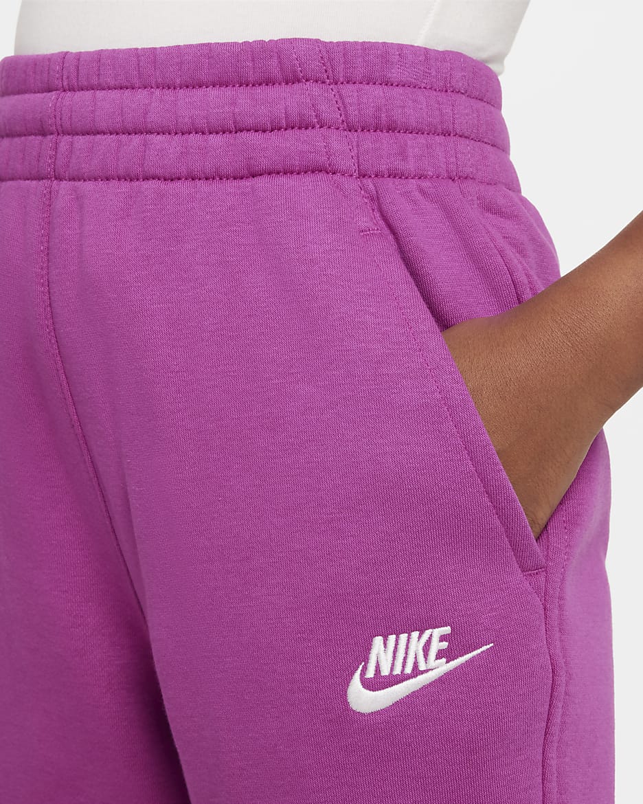 Nike Sportswear Club Fleece Older Kids' (Girls') High-Waisted Fitted Trousers - Hot Fuchsia/Hot Fuchsia/White