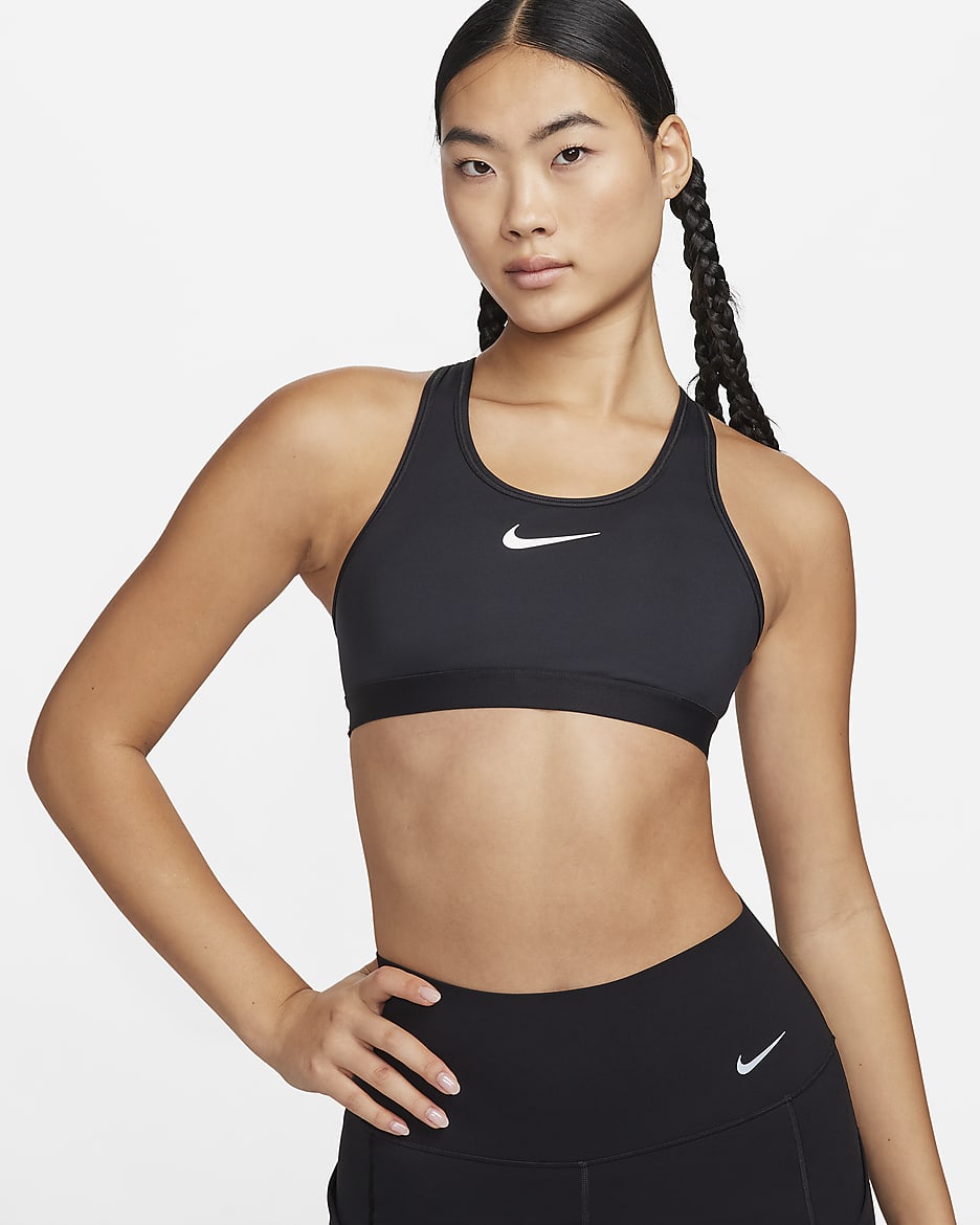 Nike Swoosh High Support Women's Padded Adjustable Sports Bra - Black/Iron Grey/White