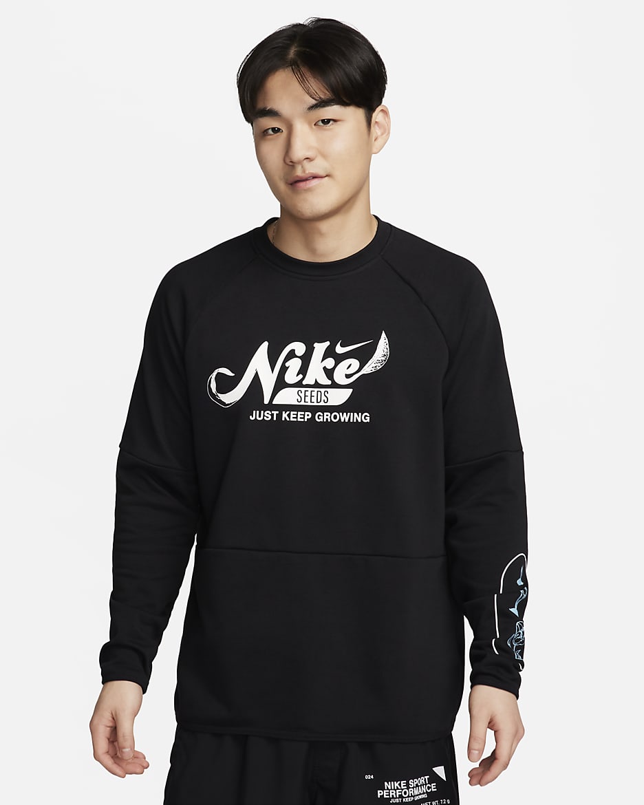 ナイキ メンズ Dri-FIT フリース フィットネス クルーネック トップ - ブラック/ブラック/アクエリアスブルー