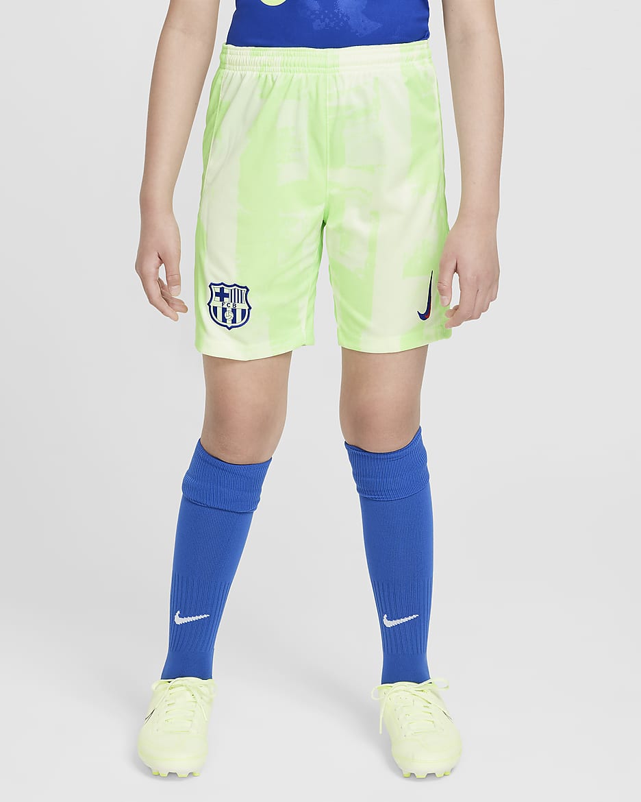 FC Barcelona 2024/25 Stadyum Üçüncü Nike Dri-FIT Genç Çocuk Futbol Taraftar Şortu - Barely Volt/Lime Blast/Old Royal