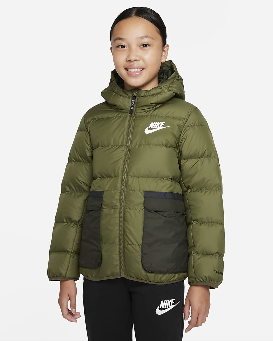 Nike Sportswear Therma-FIT Big Kids' Down-Fill Jacket - Rough Green/Sequoia/White