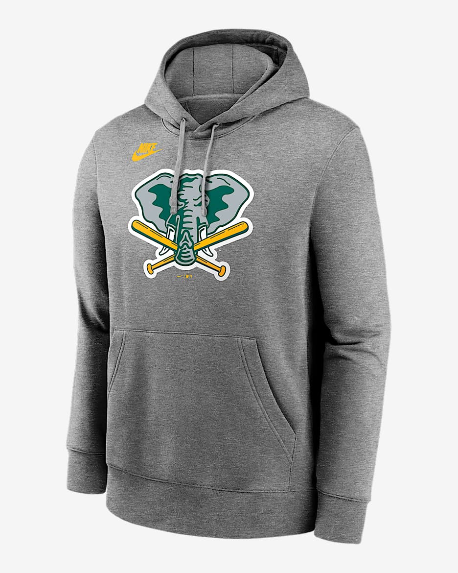 Athletics Cooperstown Logo Club Men's Nike MLB Pullover Hoodie - Charcoal Heather