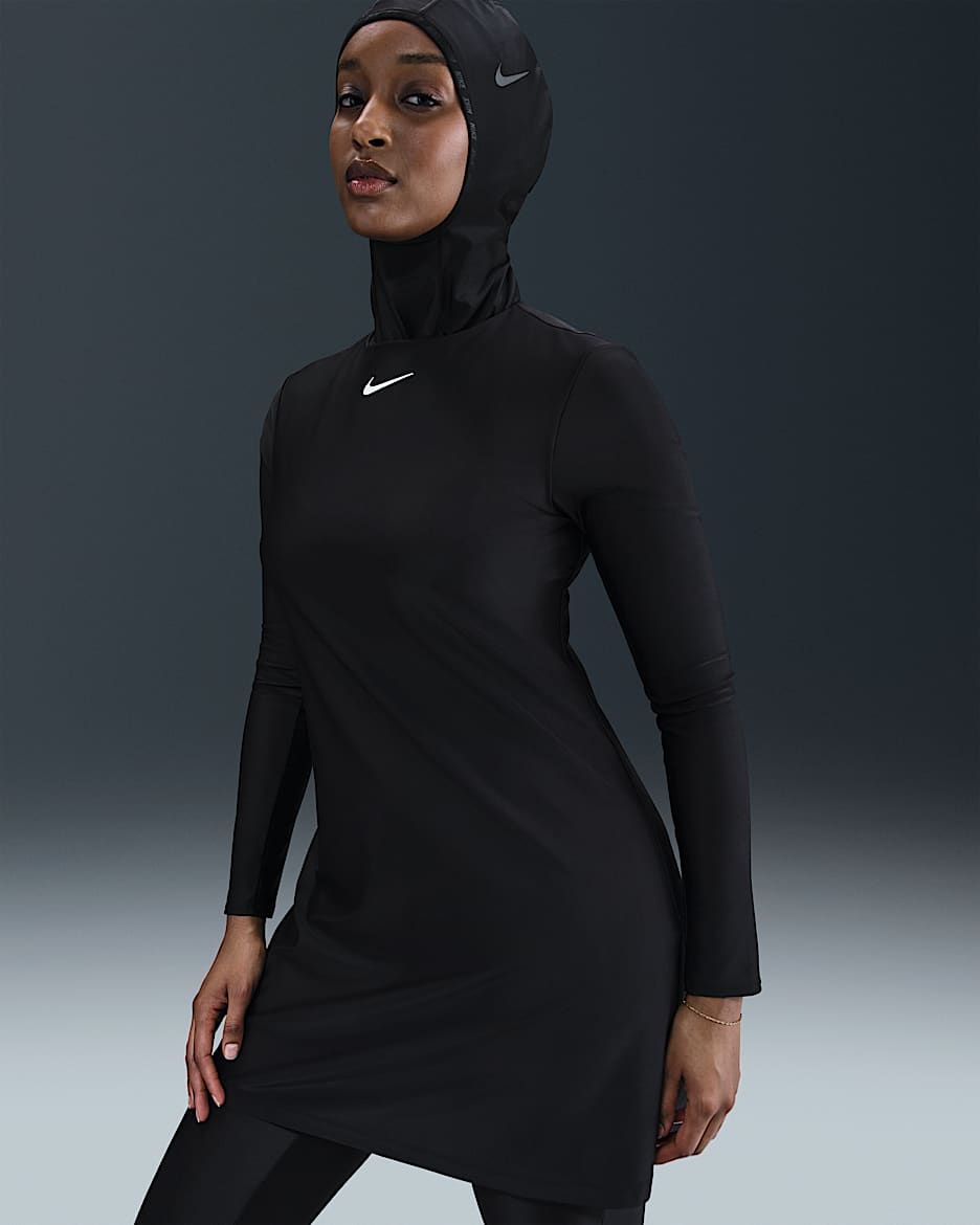 Dámská sada tuniky s dlouhým rukávem a legín Nike Swim Victory - Černá/Bílá
