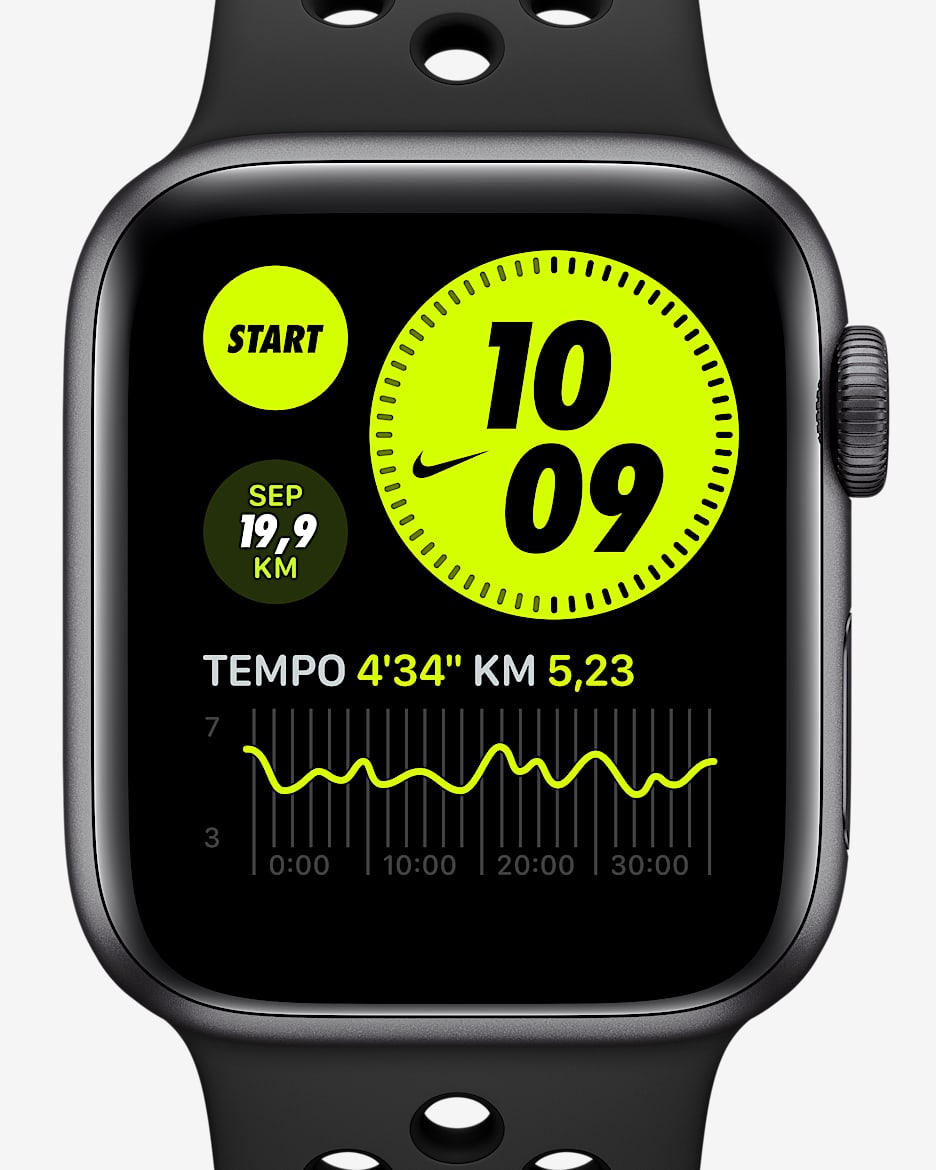 Apple Watch Nike Series 6 (GPS + Mobilfunk) mit Nike Sportarmband 44-mm-Aluminumgehäuse in Space Gray - Anthracite/Schwarz/Schwarz