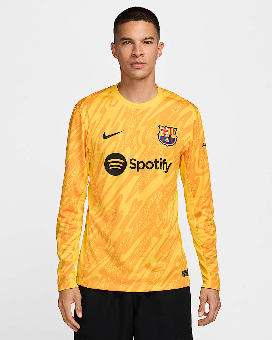Langærmet FC Barcelona 2024/25 Stadium Goalkeeper Nike Football Replica-trøje til mænd - Tour Yellow/Tour Yellow/University Gold/sort