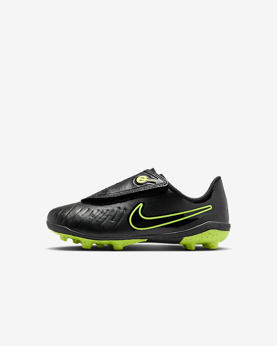 Calzado de fútbol de corte low para terrenos múltiples para niños de talla pequeña Nike Jr. Tiempo Legend 10 Club - Negro/Volt