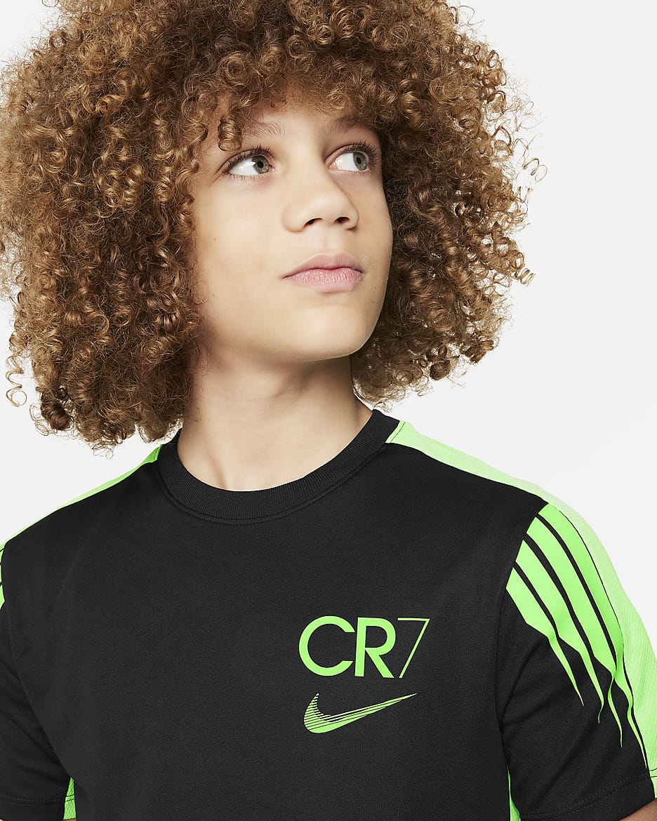 CR7 Big Kids' Dri-FIT Academy23 Soccer Top - Black/Green Strike/Green Strike