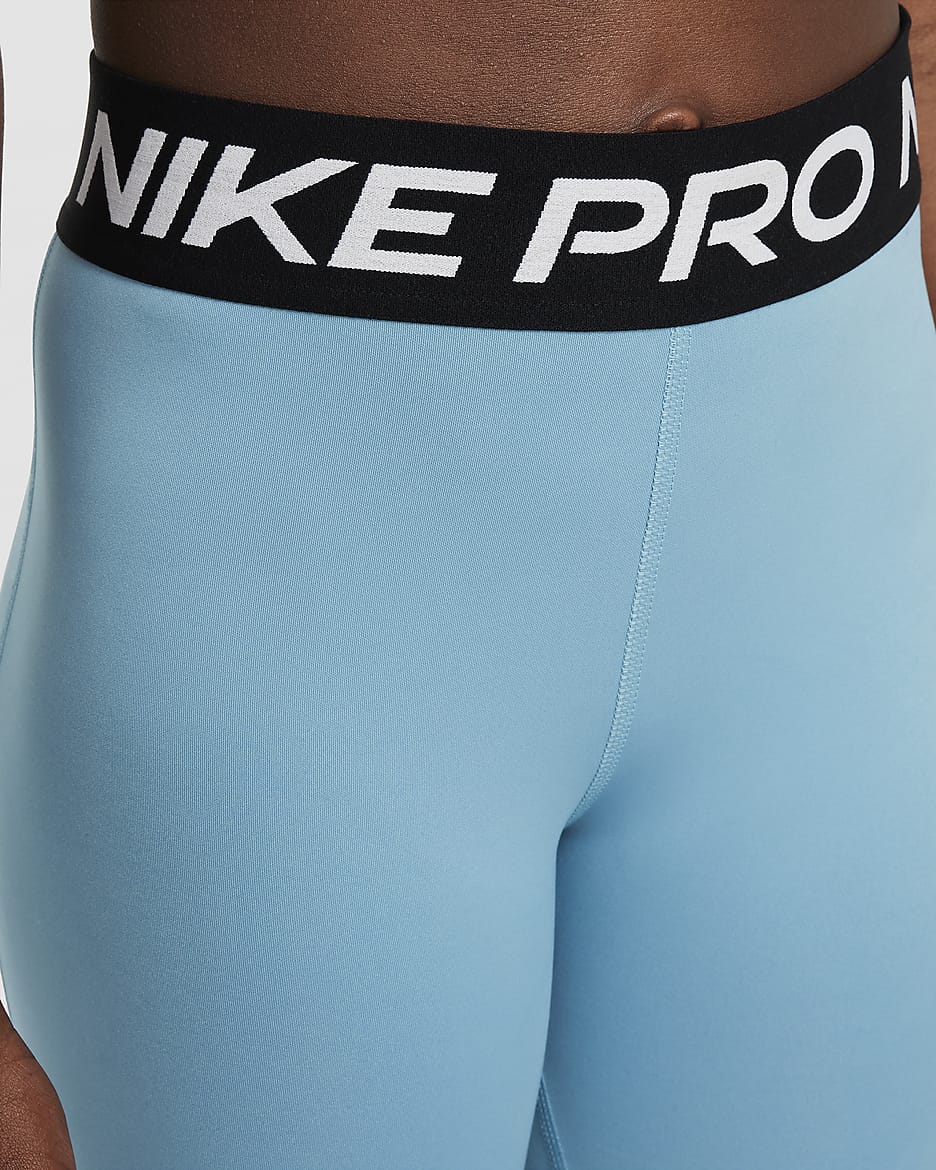 Nike Pro Dri-FIT Older Kids' (Girls') Leggings - Denim Turquoise/White