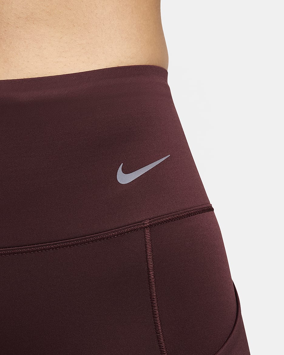 Hellånga leggings med fast stöd, medelhög midja och fickor Nike Go för kvinnor - Burgundy Crush/Svart