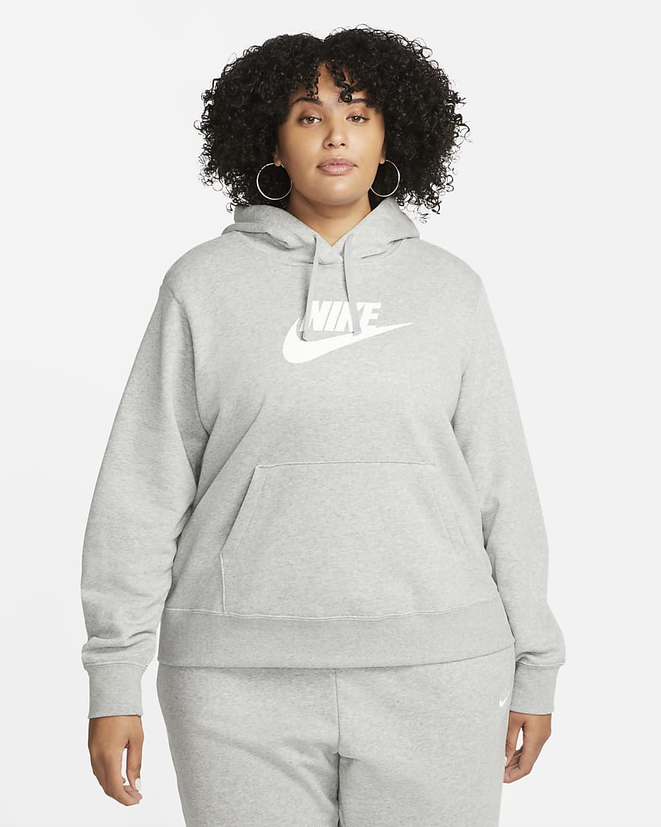Sudadera con gorro sin cierre para mujer Nike Sportswear Club Fleece (talla grande) - Gris oscuro jaspeado/Blanco