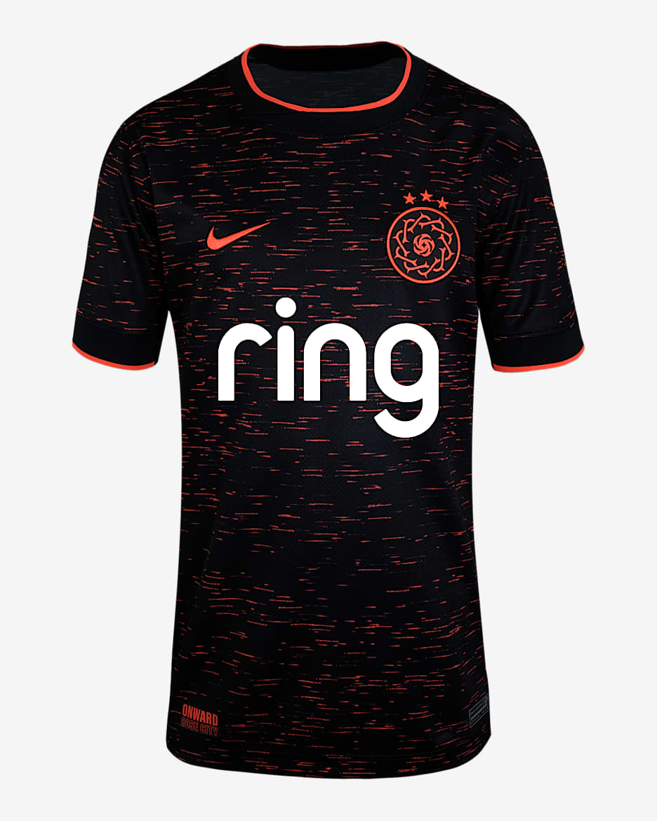 Portland Thorns FC 2025 Stadium Away Big Kids' Nike Dri-FIT NWSL Replica Jersey - Black/Bright Crimson