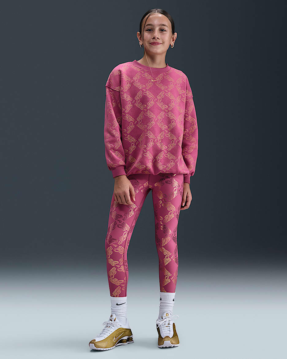 Nike One Big Kids' (Girls') Dri-FIT Printed Leggings - Sweet Beet/Metallic Gold