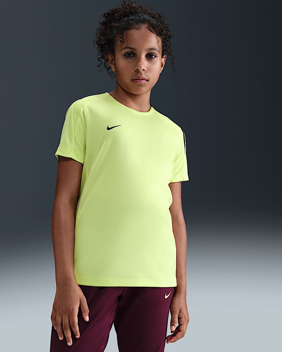 Maglia da calcio a manica corta Nike Dri-FIT Strike - Ragazzi - Limelight/Limelight/Seaweed/Nero