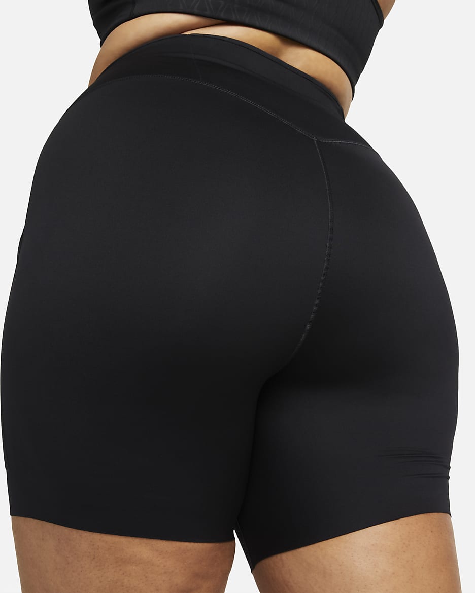 Nike Go Women's Firm-Support High-Waisted 20cm (approx.) Biker Shorts with Pockets (Plus Size) - Black/Black