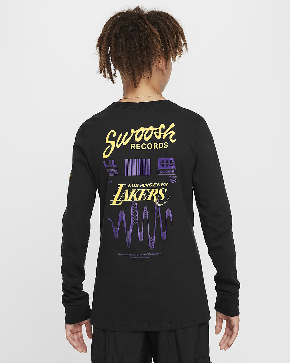 Långärmad NBA-t-shirt Los Angeles Lakers Essential Nike för ungdom (killar) - Svart