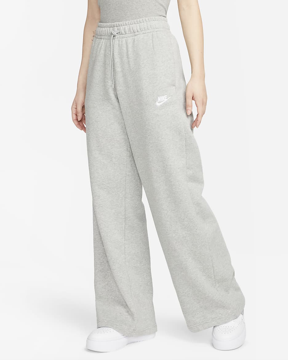 Pants de entrenamiento de piernas anchas de tiro medio para mujer Nike Sportswear Club Fleece - Gris oscuro jaspeado/Blanco