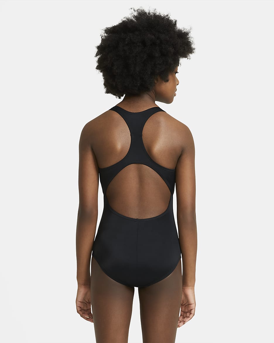 Maillot de bain une pièce dos nageur Nike Essential pour Fille plus âgée - Noir/Blanc