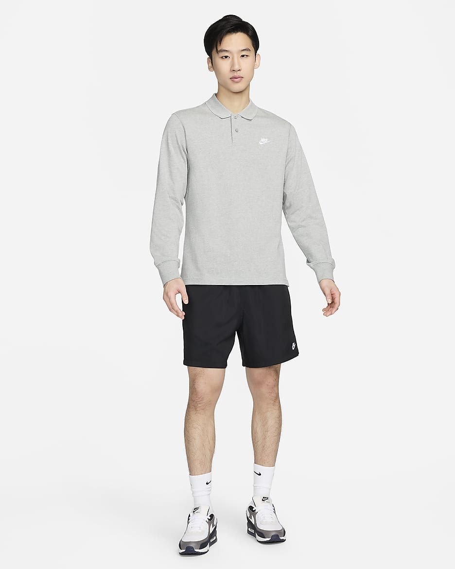 Nike Club Men's Long-Sleeve Knit Polo - Dark Grey Heather/White