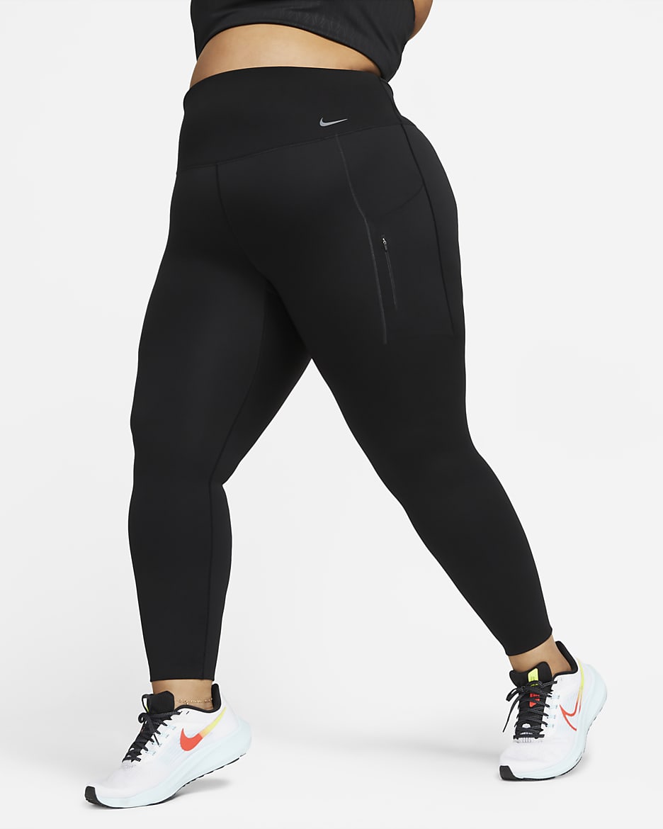 Leggings a tutta lunghezza a vita alta con tasche e sostegno elevato Nike Go (Plus size) – Donna - Nero/Nero