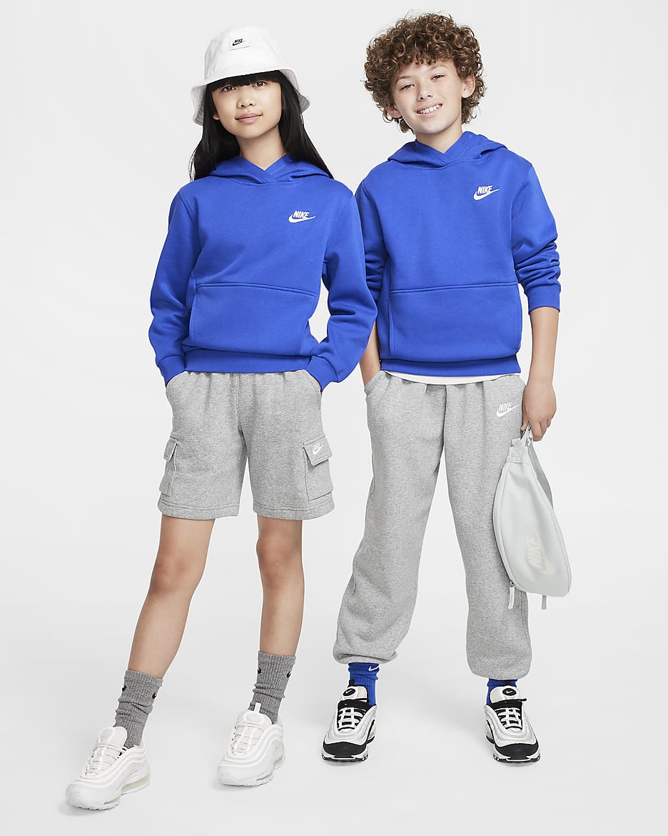 Nike Sportswear Club Fleece Older Kids' Pullover Hoodie - Game Royal/White