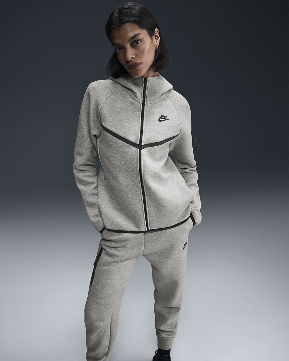 Nike Sportswear Tech Fleece Windrunner hoodie met rits voor dames - Dark Grey Heather/Zwart