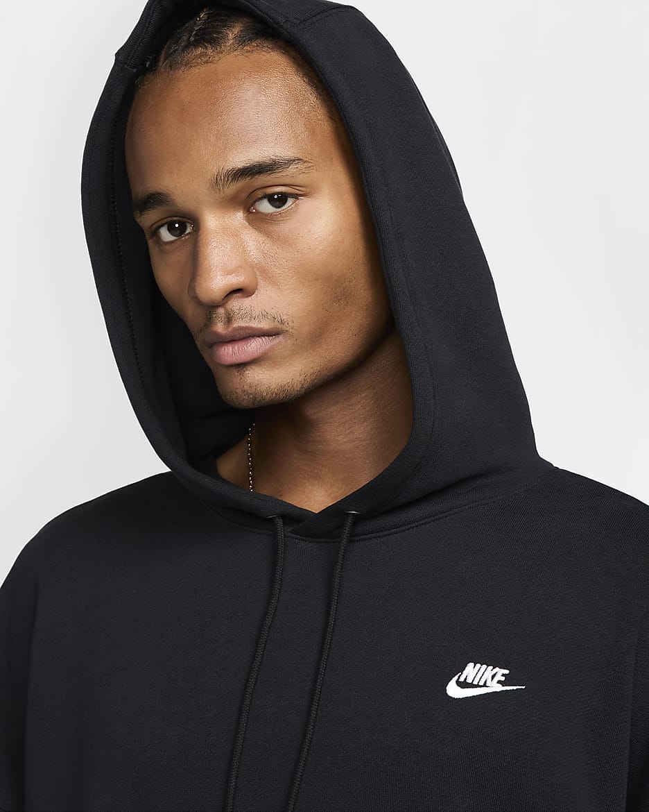 Nike Club Fleece Men's Oversized French Terry Pullover Hoodie - Black/Black/White