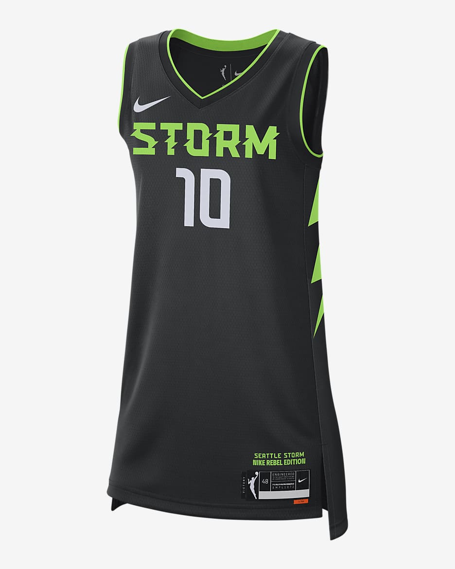Camiseta Nike Dri-FIT WNBA Victory Sue Bird Seattle Storm 2024 Rebel Edition - Negro/Blanco