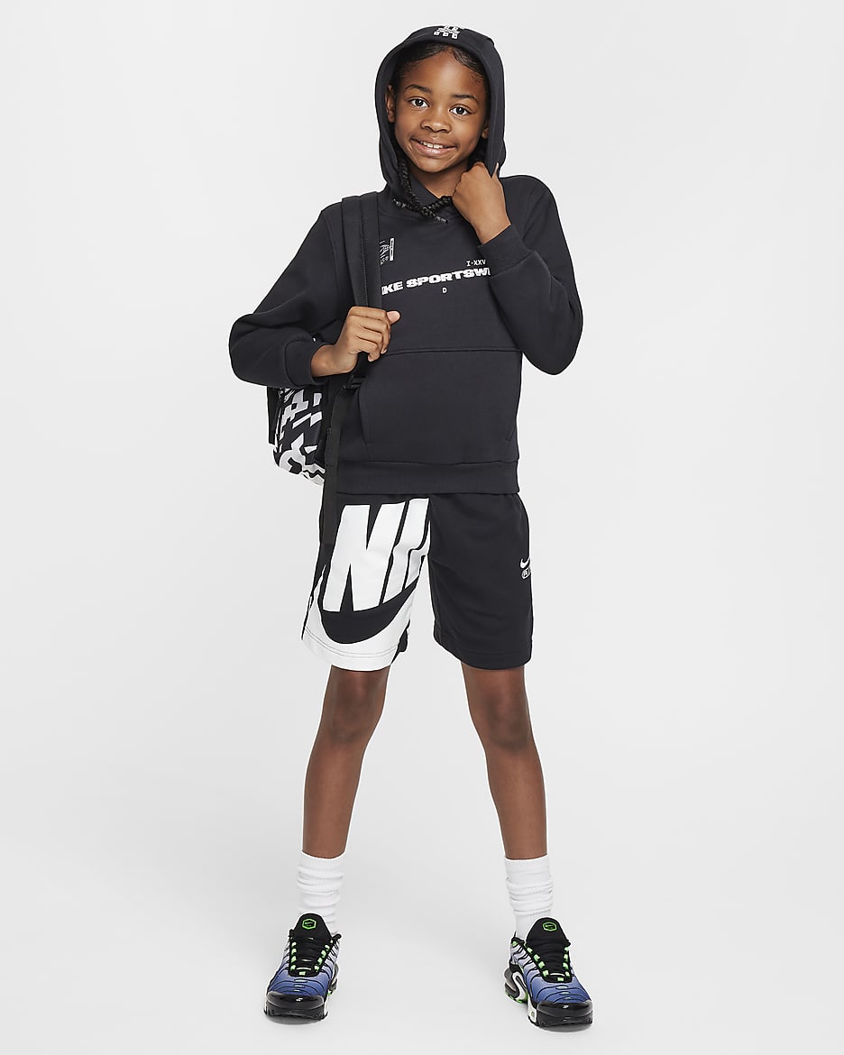 Nike Sportswear Club Fleece Big Kids' Pullover Hoodie - Black/White