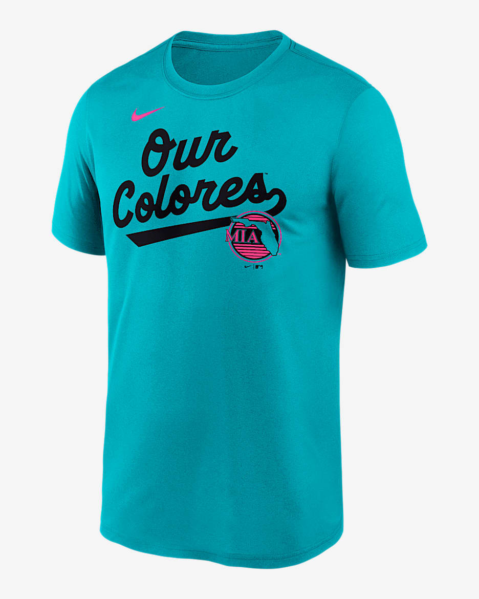 Miami Marlins City Connect Team Phrase Script Legend Men's Nike Dri-FIT MLB T-Shirt - Aqua
