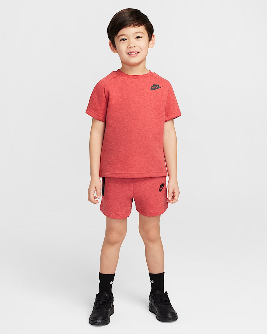 Nike Toddler Tech Fleece Tee and Shorts Set - Light University Red Heather
