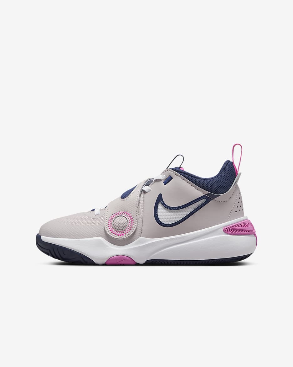 Calzado de básquetbol para niños talla grande Nike Team Hustle D 11 - Violeta platino/Rosa alegre/Azul marino medianoche/Blanco