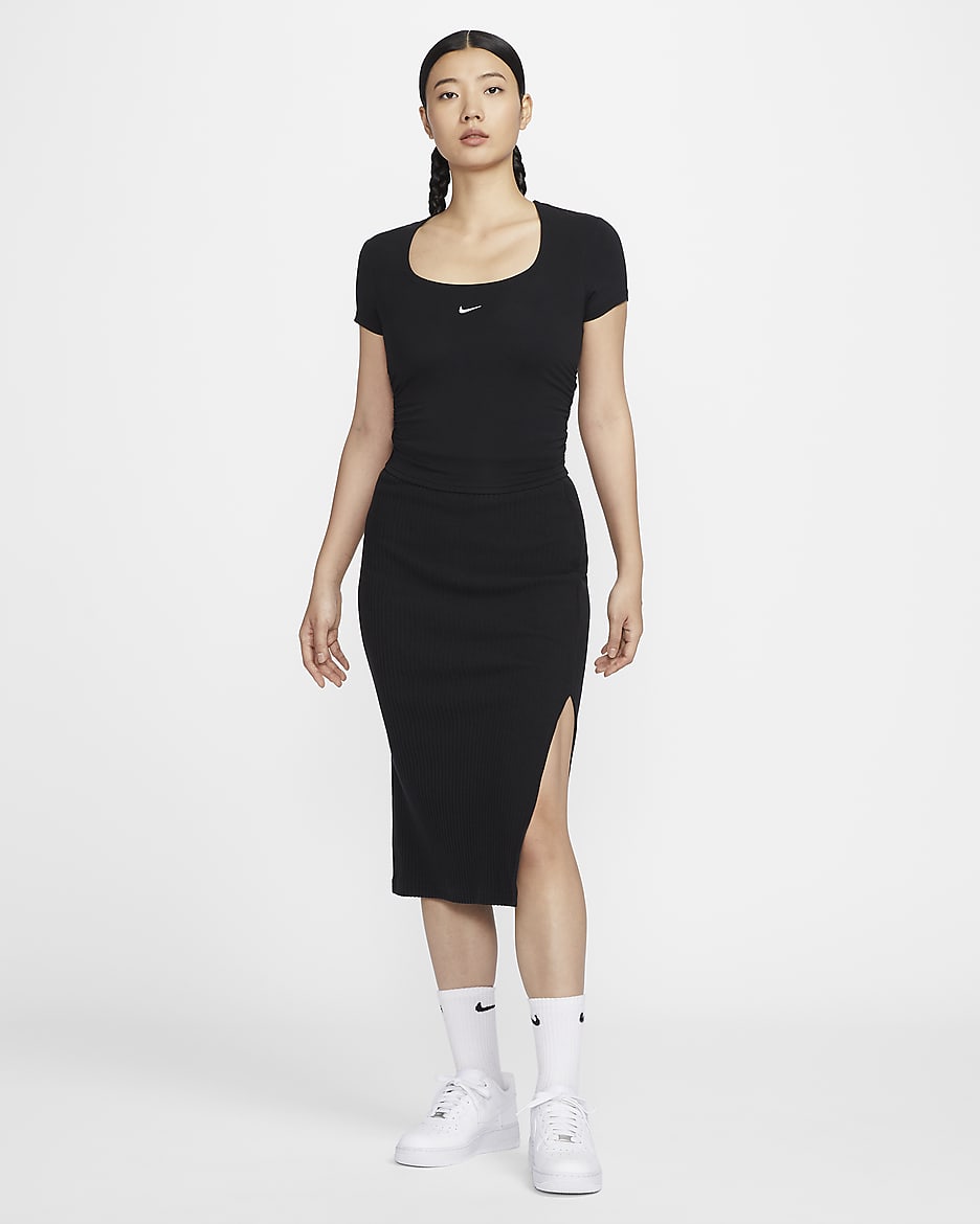 Nike Sportswear Chill Knit Women's Short-Sleeve Square-Neck Top - Black/Sail