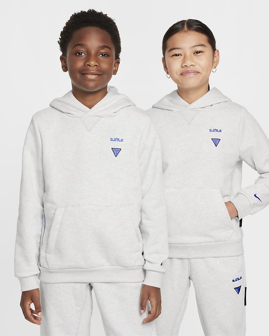 LeBron Standard Issue Older Kids' Dri-FIT Basketball Hoodie - Photon Dust/Heather/Royal Pulse
