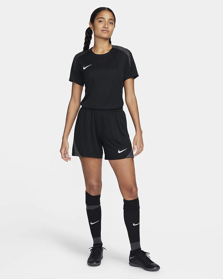 Haut de foot à manches courtes Dri-FIT Nike Strike pour femme - Noir/Anthracite/Blanc