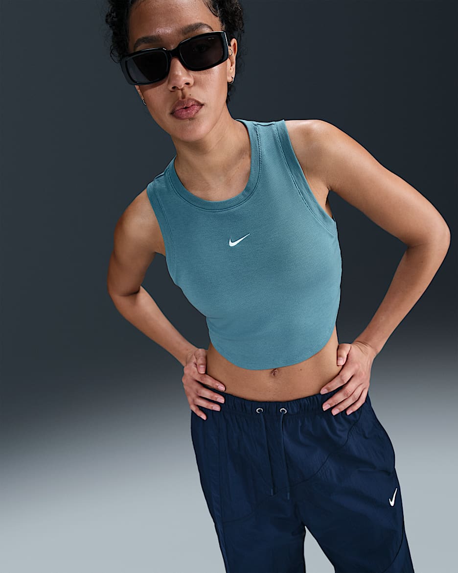 Nike Sportswear Chill Knit Women's Tight Cropped Mini-Rib Tank Top - Smoky Blue/Sail