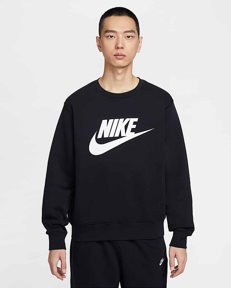 Nike Sportswear Club Men's Graphic Fleece Crew-Neck Sweatshirt - Black/White