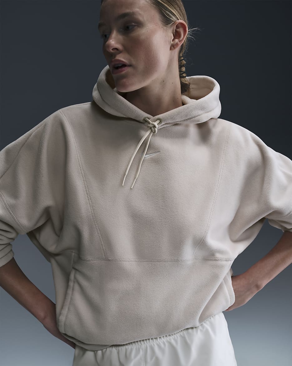 Nike One Women's Oversized Therma-FIT Pullover Fleece Hoodie - Light Orewood Brown/White