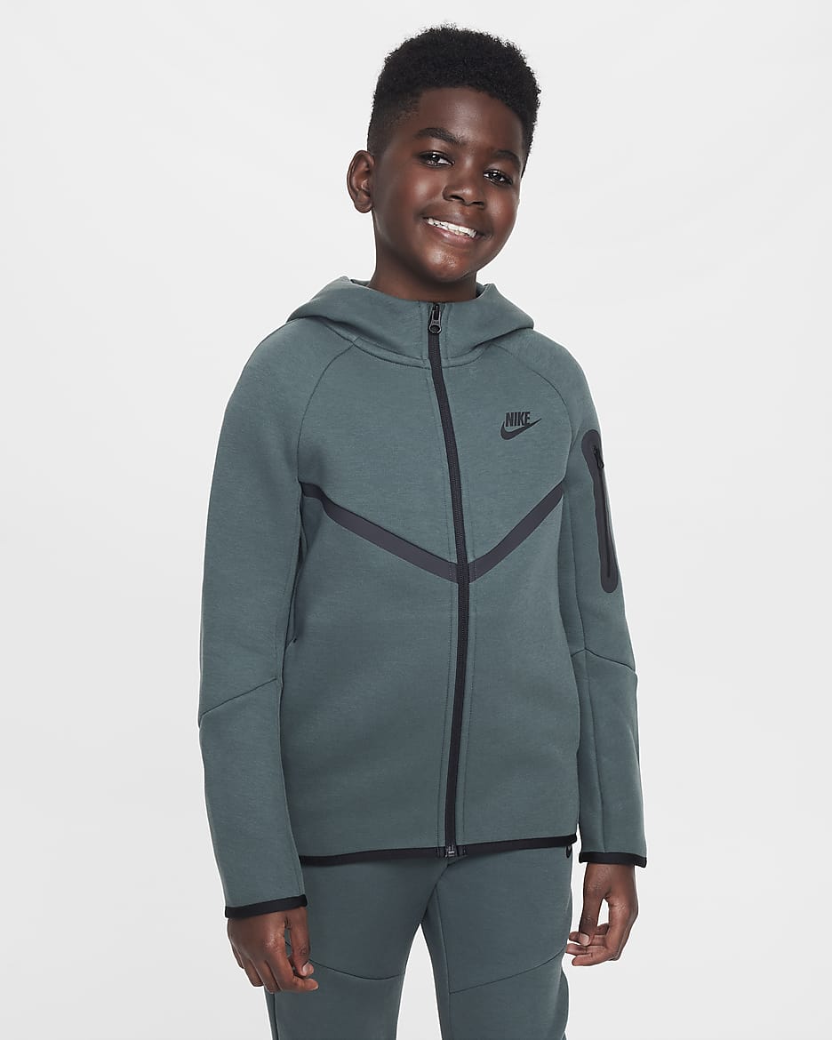 Nike Sportswear Tech Fleece Big Kids' Full-Zip Hoodie - Vintage Green/Vintage Green/Black/Black