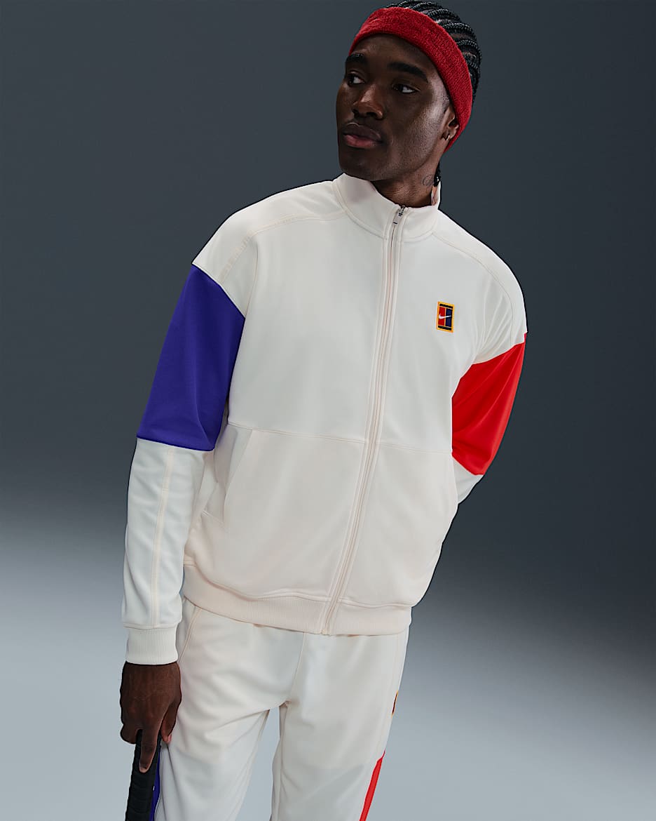 NikeCourt Heritage Men's Tennis Jacket - Pale Ivory/Deep Night/Light Crimson