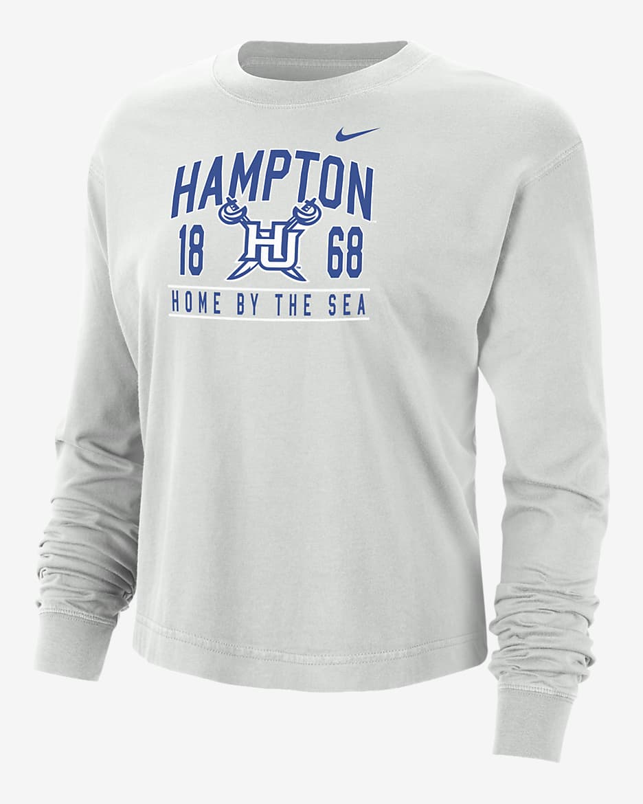 Playera de manga larga universitaria Nike de corte cuadrado para mujer Hampton - Polvo fotón