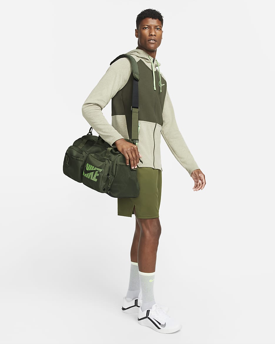 Nike Utility Power Graphic Training Duffel Bag (Small, 31L) - Cargo Khaki/Cargo Khaki/Green Strike