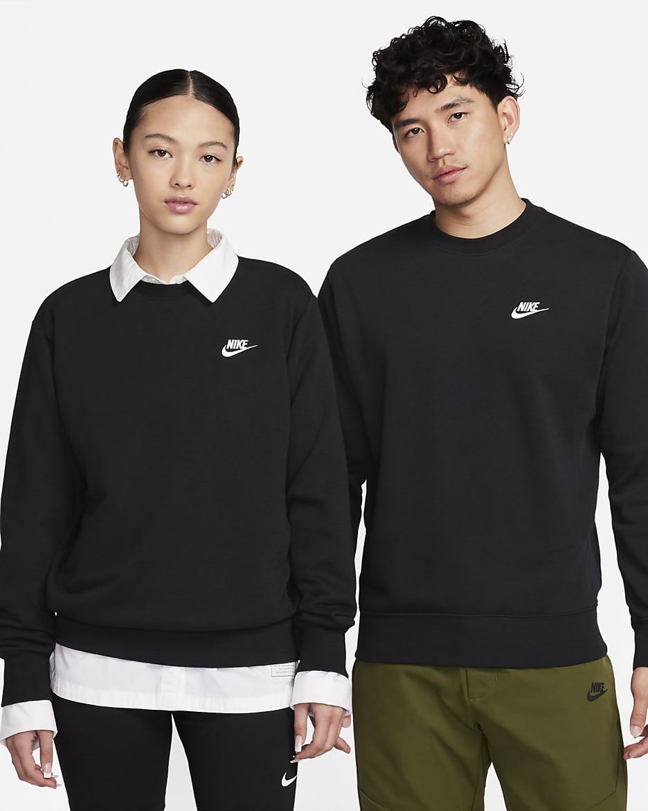 Pánská mikina Nike Sportswear Club s kulatým výstřihem z francouzského froté - Černá/Bílá