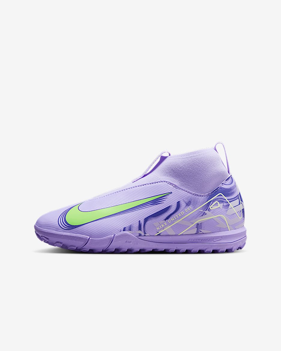 Nike United Jr. Mercurial Superfly 10 Academy Big Kids' TF High-Top Soccer Shoes - Purple Agate/Barely Volt