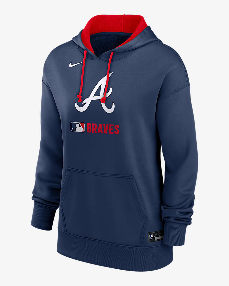 Sudadera con gorro sin cierre Nike Therma de la MLB para mujer Atlanta Braves Authentic Collection - Azul marino