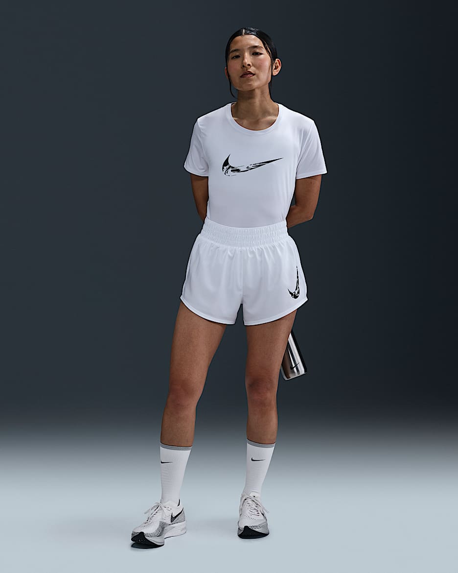 ナイキ ワン ウィメンズ Dri-FIT ミッドライズ 8cm ショートパンツ (インナー付き) - ホワイト/ブラック