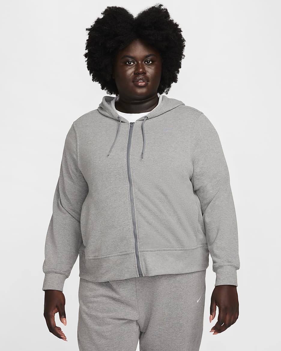 Sudadera con gorro de French Terry de cierre completo para mujer (talla grande) Nike Dri-FIT One - Carbono jaspeado/Blanco